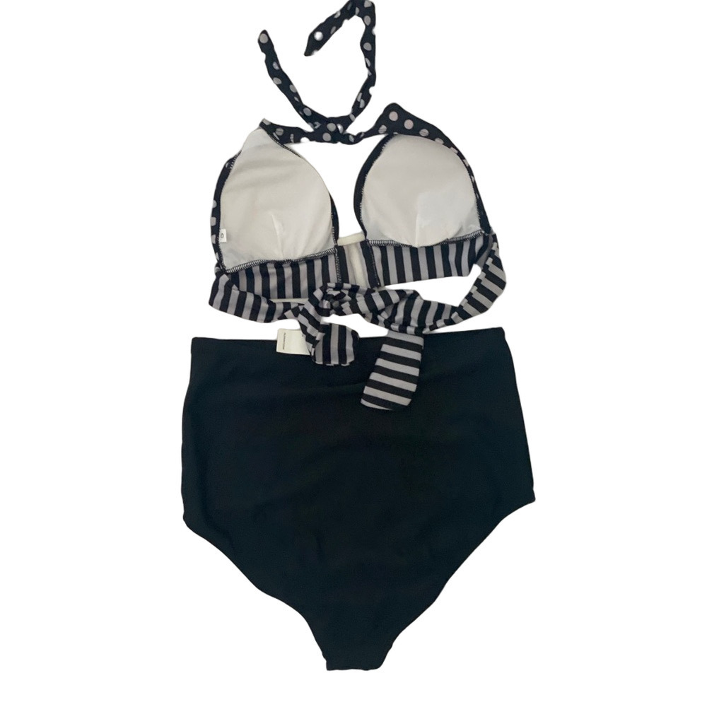 Polka and stripes black Swimwear Set, Size S & M - Picture 2 of 5